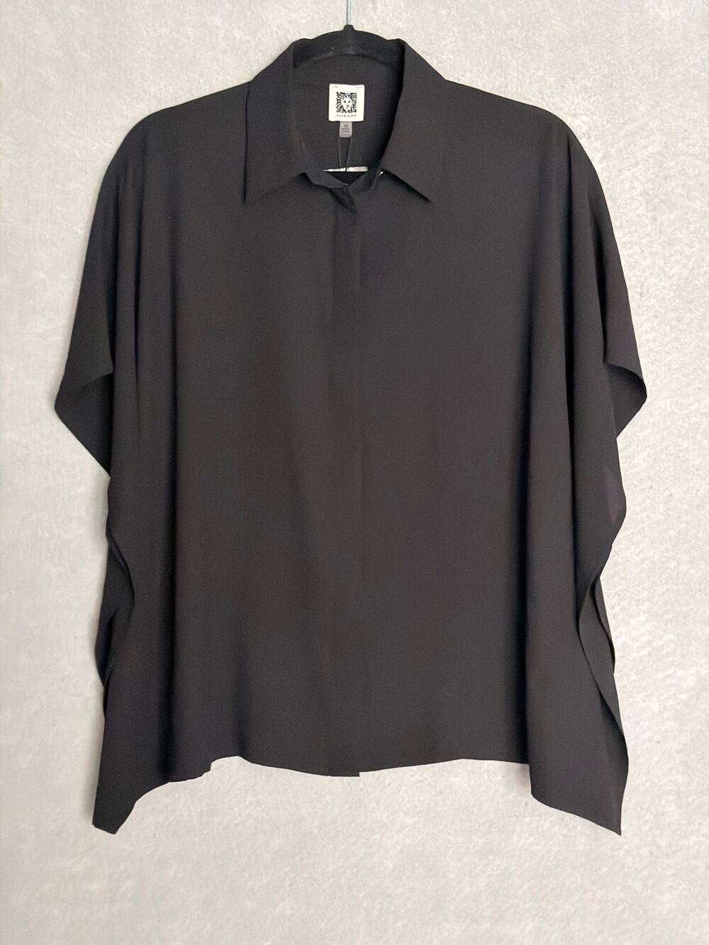 Anne Klein Kimono Sleeve Top Button Front in Anne Black Women's XS NEW